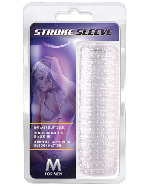 M for Men Stroke Sleeve Clear Male Masturbator with Stimulating Ticklers and Reversible Design for Enhanced Solo Play