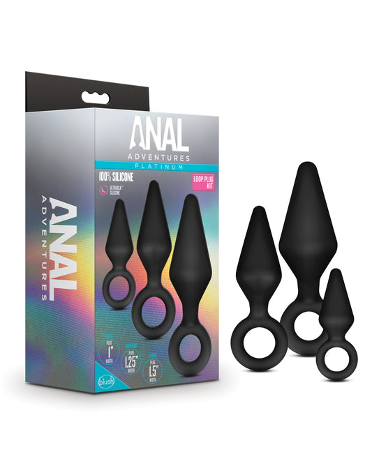 Anal Adventures Anal Plug Kit silicone tapered plugs loop safety base for comfortable stretching