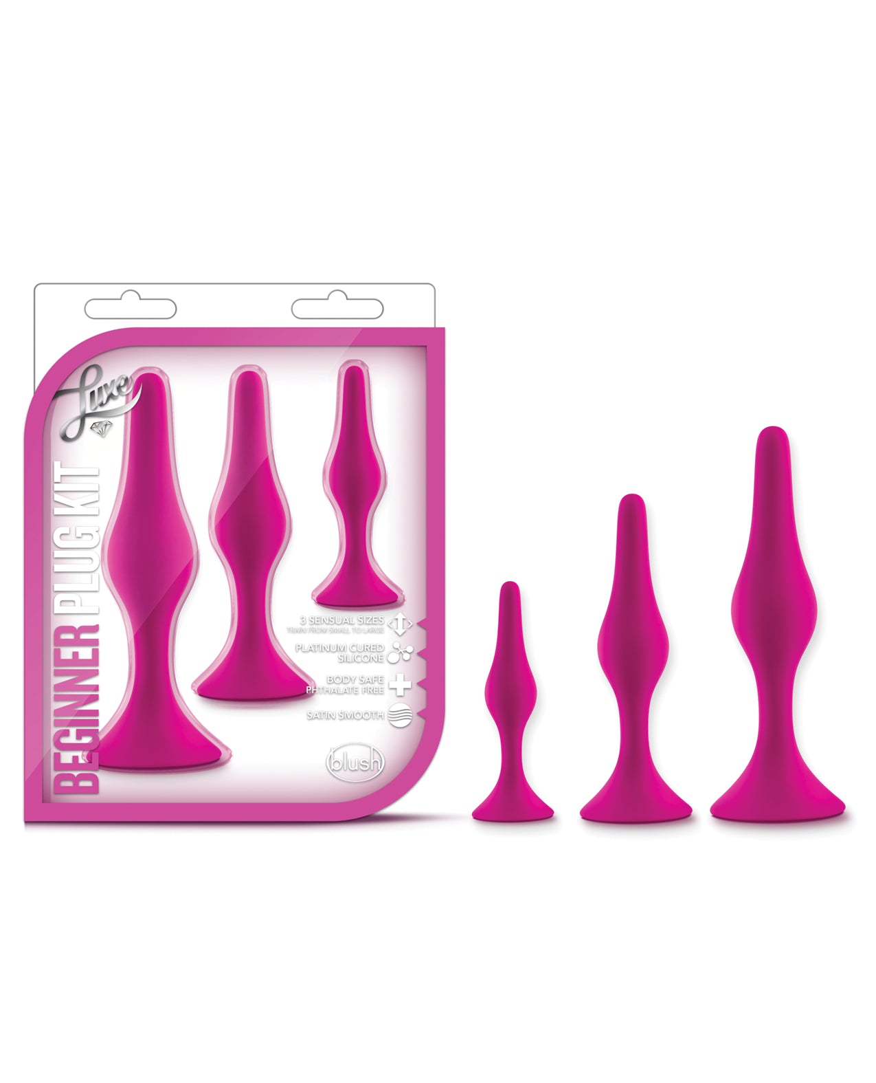 Luxe Anal Products Pink Beginner Plug Kit Tapered Silicone Design for Safe and Comfortable Anal Training