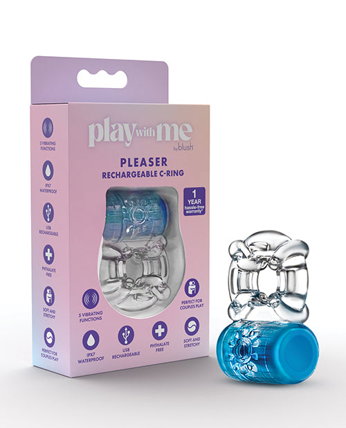 Play With Me Vibrating C Ring Rechargeable Silicone Blue for Enhanced Penis Stimulation