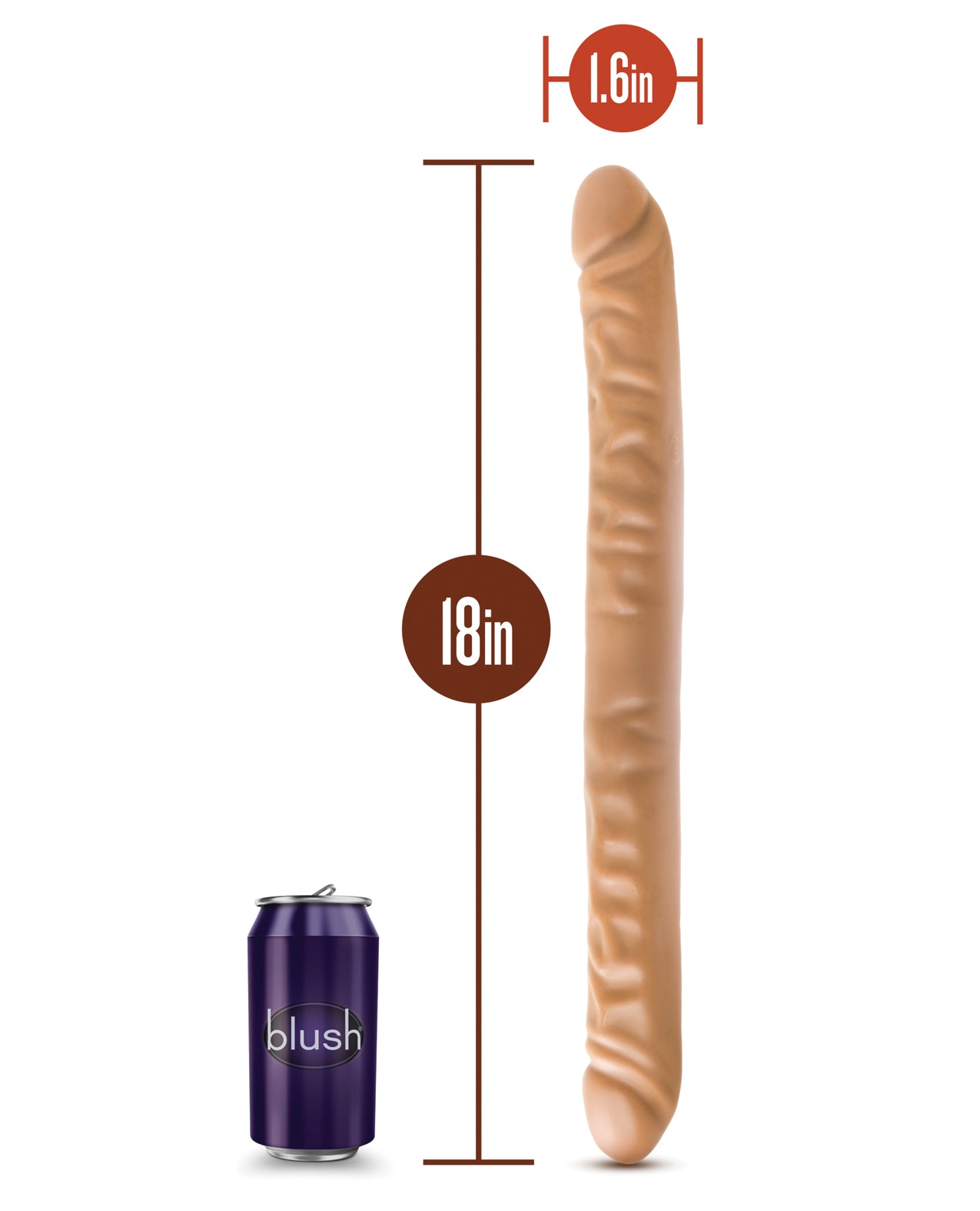 Blush Dr. Skin 18 Inch Double Dildo with Realistic Detailing in Mocha