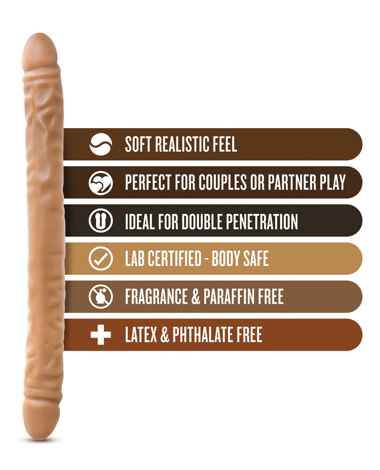 Blush Dr. Skin 18 Inch Double Dildo with Realistic Detailing in Mocha