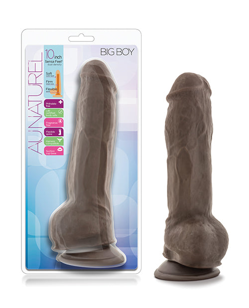 Au Naturel Realistic Dildo 10 Inch Dual Density Suction Cup Chocolate for Lifelike Hands-Free Pleasure