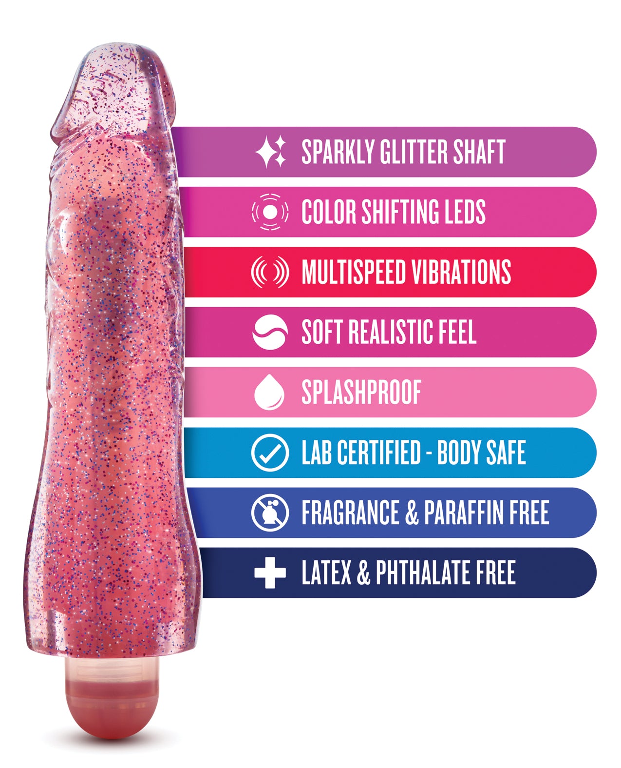 Blush Glow Dicks Glitter Vibrator Molly in Pink with Light-Up Feature