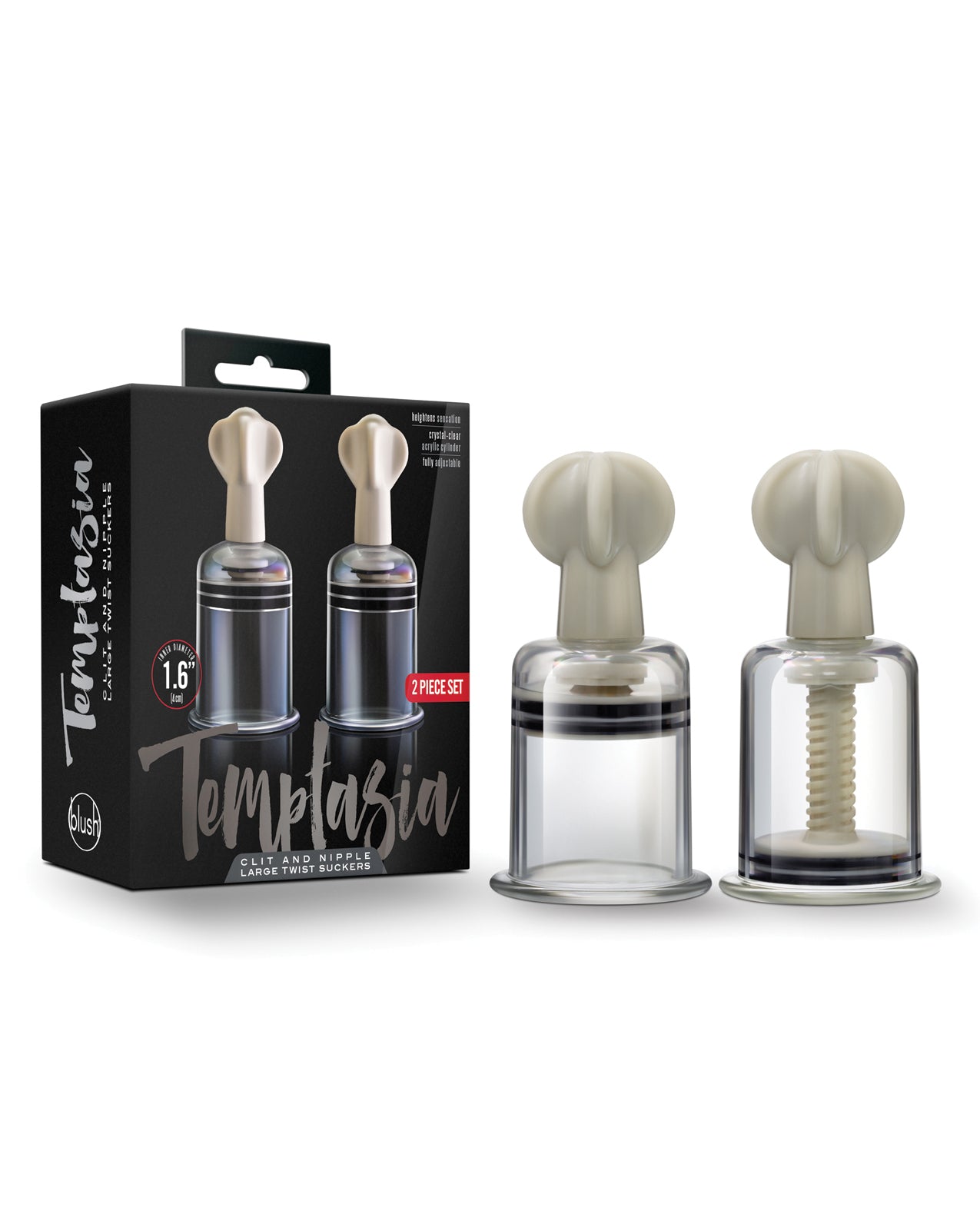 Temptasia Stimulators Clear Large Twist Suckers Adjustable Design for Clit and Nipple Sensitivity