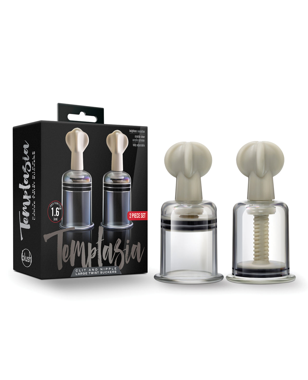 Temptasia Stimulators Clear Large Twist Suckers Adjustable Design for Clit and Nipple Sensitivity