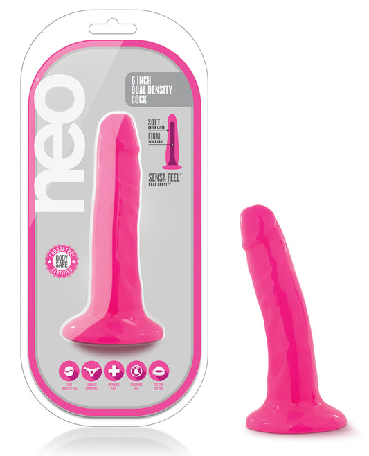 Neo Dildo Dual Density Neon Pink Suction Cup Harness Compatible for Realistic Sensation
