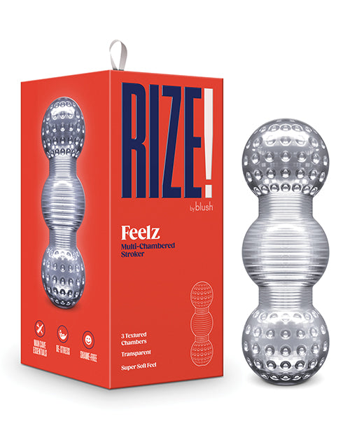 Rize Clear Masturbator Sleeve with Multi-Textured Compartments for Customizable Sensation and Easy Cleaning