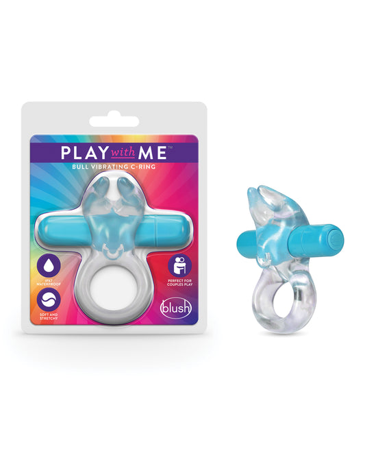 Play With Me Bull Vibrating C-Ring Blue Soft Rabbit Ears Powerful Vibrating Bullet for Couples Pleasure
