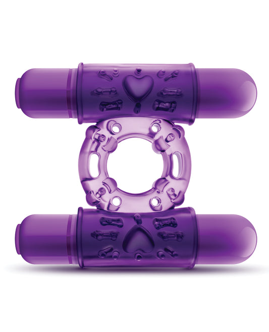 Dual Vibrating Cock Ring in Purple with Removable Bullets