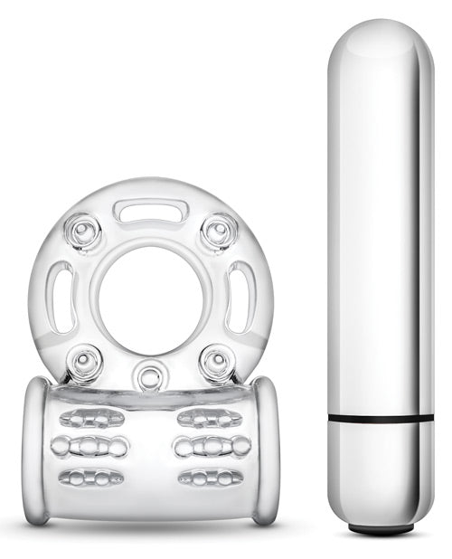 Blush Stay Hard 10 Function Vibrating Bull Ring Cock Ring Stimulator - Clear