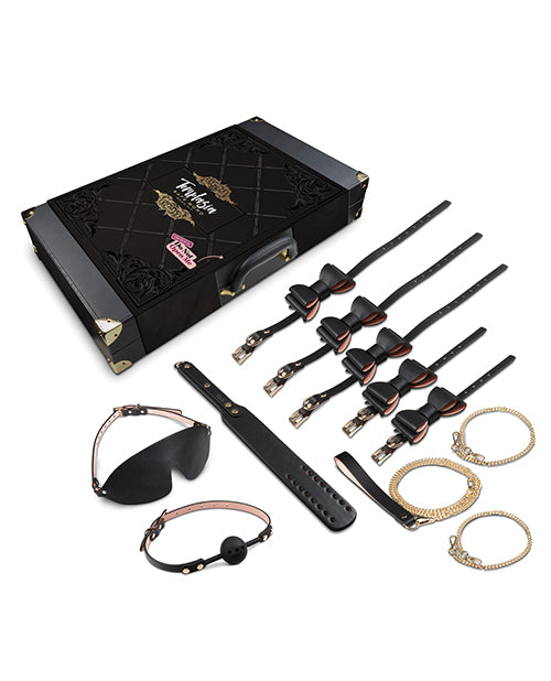 Temptasia Bondage Kit Vegan Leather Lockable Suitcase Blindfold Restraints for Discreet BDSM Play