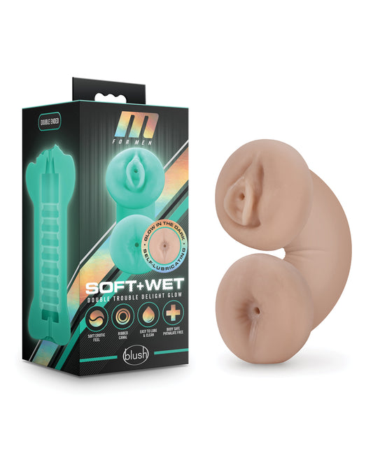 M for Men Double Ended Stroker Self-Lubricating Glow in the Dark Masturbator for Versatile Pleasure