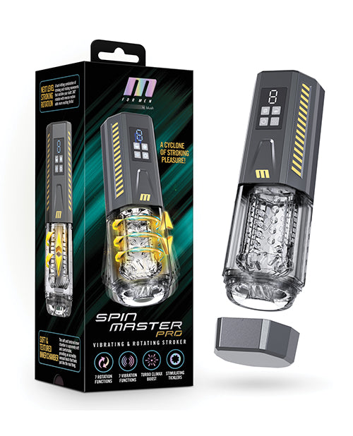 M for Men SpinMaster Pro Stroker automatic masturbator with 360-degree rotation and digital display for customizable pleasure