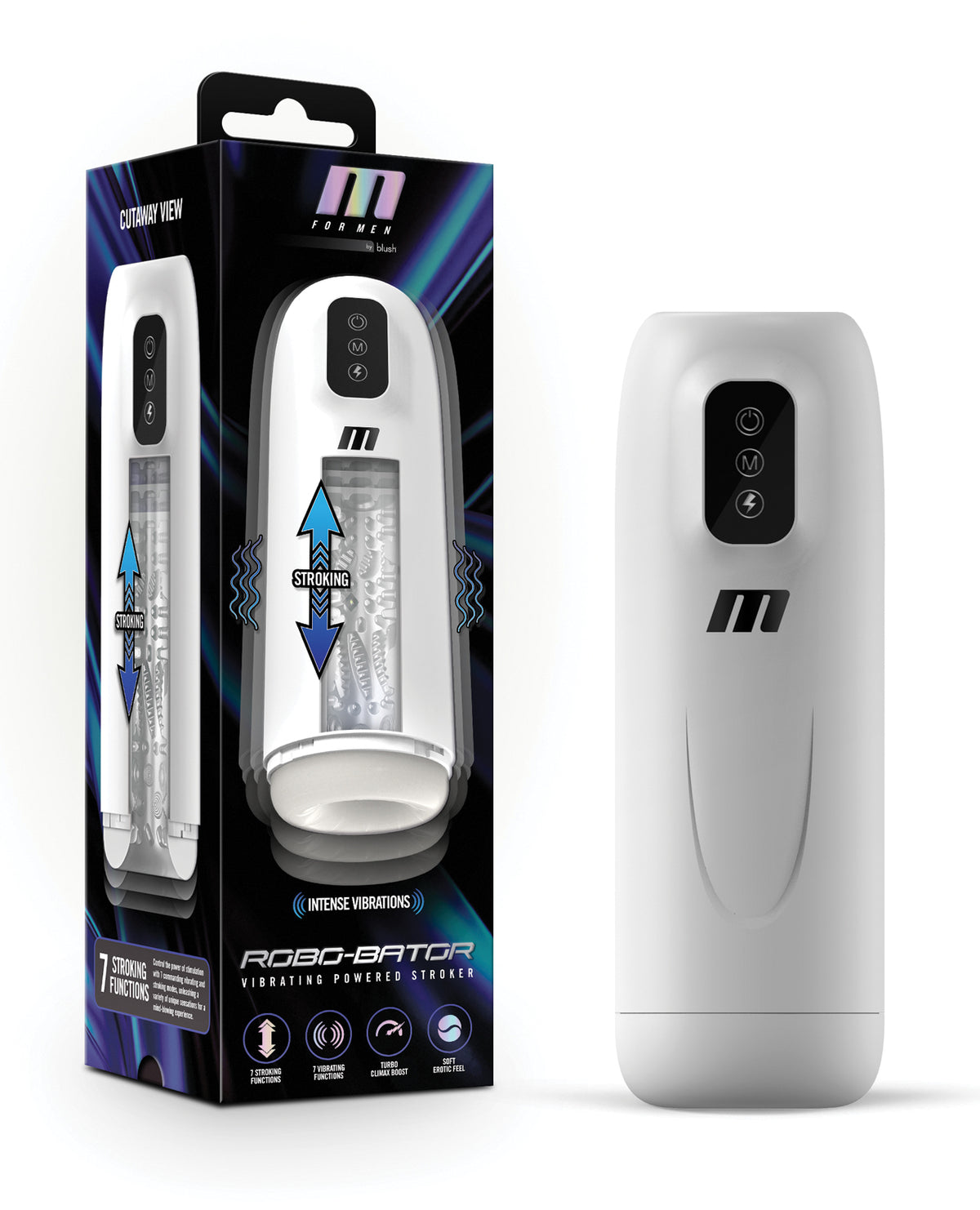 Blush M for Men Robo Bator Powered Vibrating Stroker - White