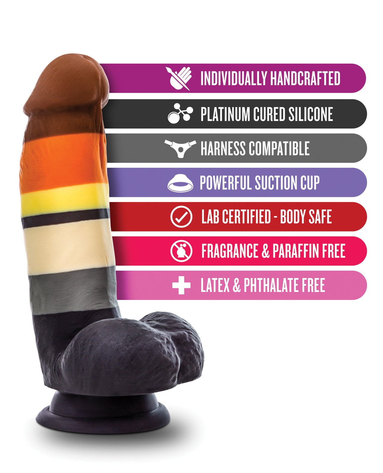 Avant P9 Bear Pride Silicone Dildo with Suction Base – Multi-Color Artisanal Design
