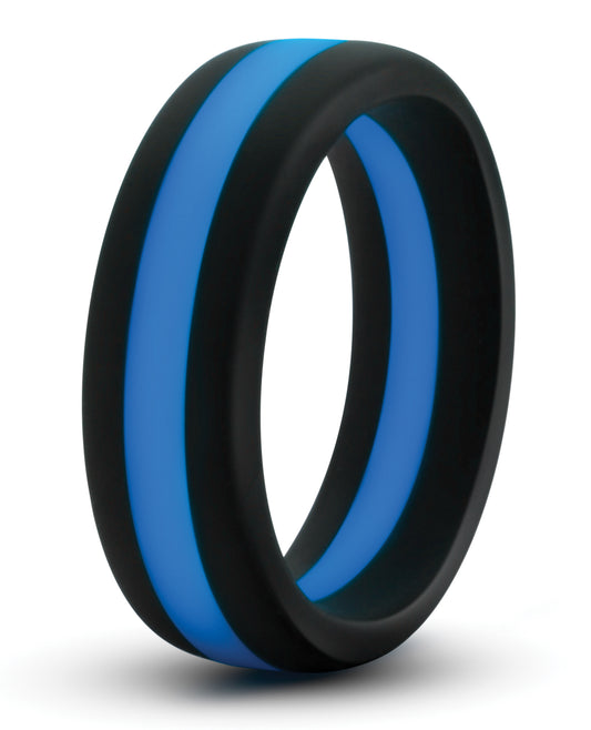 Performance Silicone Go Pro Cock Ring in Black and Blue – Flat, Stretchy Silicone Design