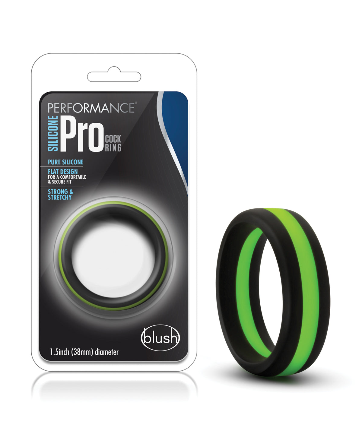 Blush Performance Silicone Go Pro Cock Ring - Black/Green