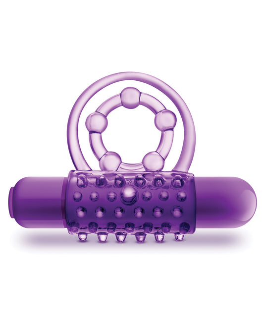 Vibrating Double Strap Cock Ring with Removable Bullet - Purple