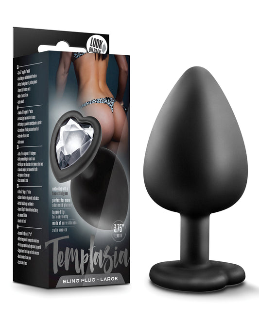 Temptasia Anal Plug with Black Silicone, Large Size, Gem Base for Elegant Comfortable Anal Play