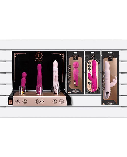 Blush Novelties Vibrator Merchandising Kit with Velvet and Pink Vibrators, Acrylic Display, and Security Cables for Retail Store Display