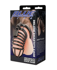 Blue Line Bondage Chastity Cage Secure Metal Rings Black Locking System for Male Restraint