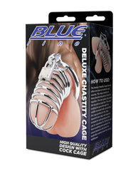 Blue Line Bondage Cage Secure Double Ring Padlock Silver Chastity Cage for Enhanced Control and Restraint