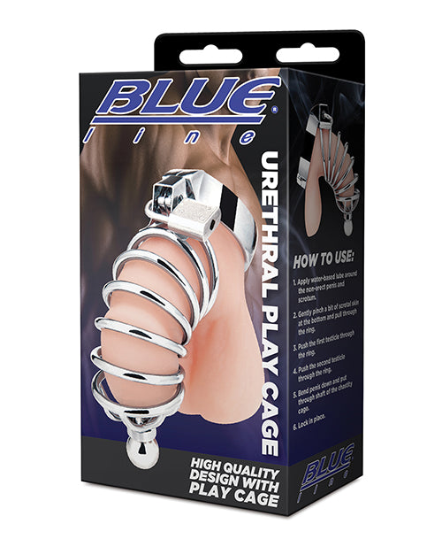 Blue Line Bondage Restraint Urethral Play Cage Stainless Steel Lockable Design for Advanced Fetish Play