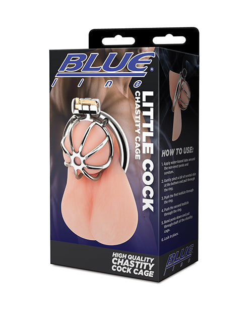 Blue Line male chastity cage petite stainless steel breathable design for secure enforced submission