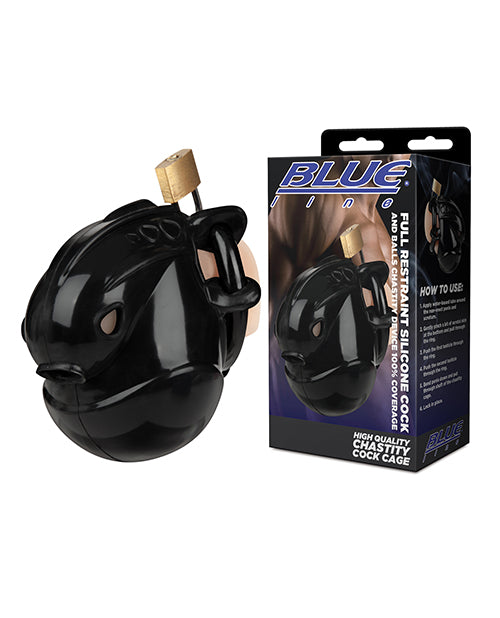 Full Restraint Silicone Cock & Balls Chastity Device with 100% Coverage in Black