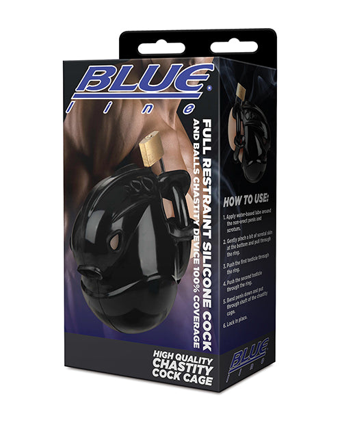 Full Restraint Silicone Cock & Balls Chastity Device with 100% Coverage in Black