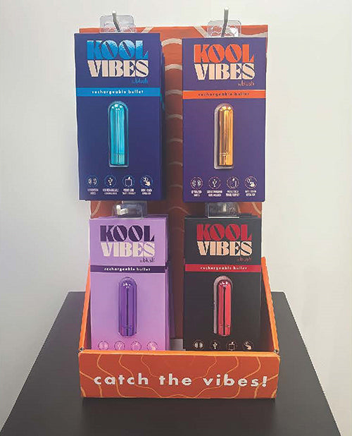 Kool Vibes Merchandising Kit Assorted Rechargeable Mini Bullets with Counter Display for Retail Store Visibility
