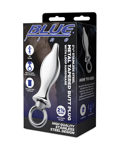 Blue Line Anal Products Stainless Steel Tapered Butt Plug with Loop Handle for Secure and Comfortable Anal Play