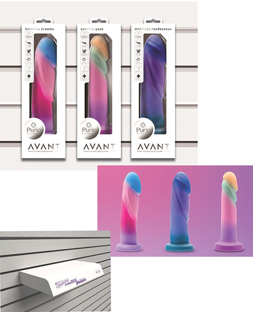 Avant Merchandising Display Kit with Suction Cup Dildos and White Display Stand for Retail Showcases
