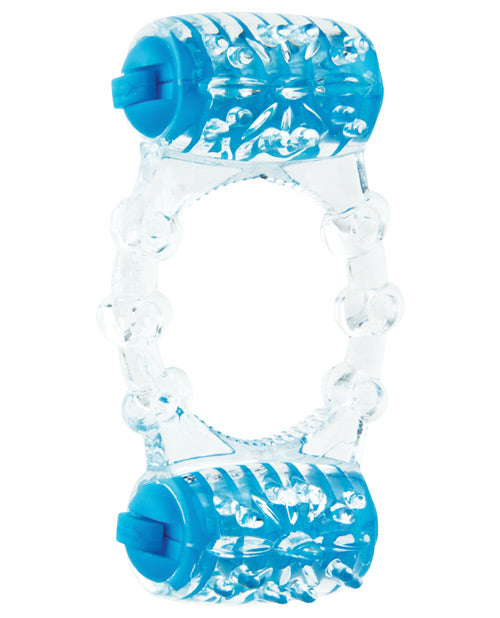 Blue Double Motor Vibrating Pleasure Ring for Couples