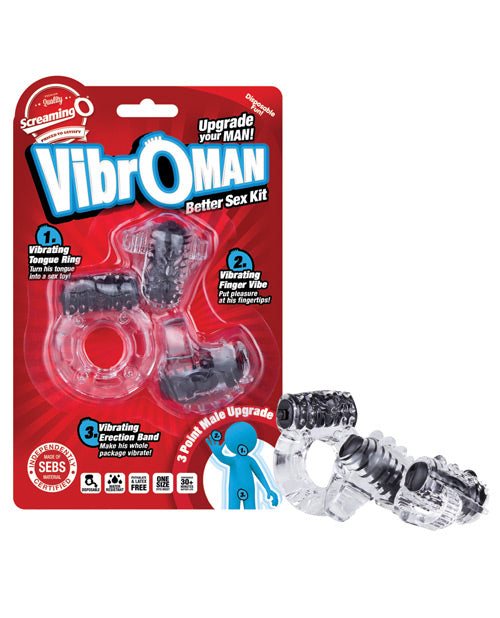 Screaming O Stimulators VibrOMan Black 3-Point Vibrating Mini Kit for Couples and Travel-Friendly Intimacy