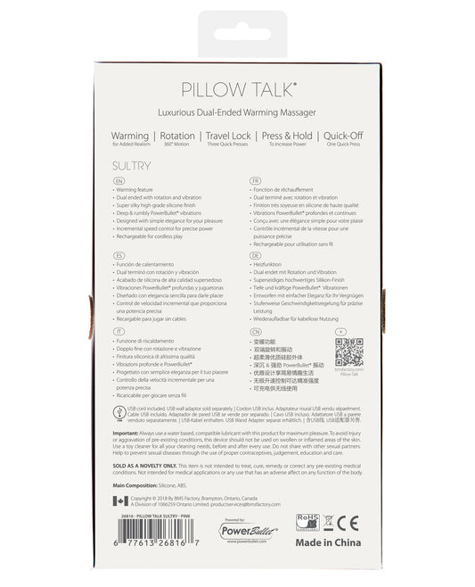 Pillow Talk Sultry Rotating Wand Vibrator with Premium Warming Design - Pink