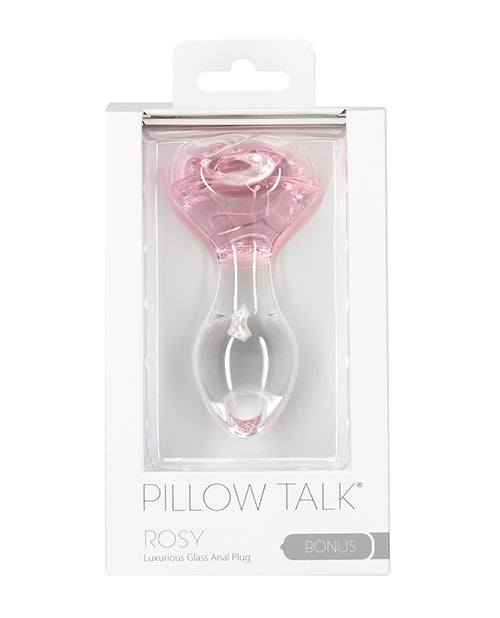 Pillow Talk Anal Plug Borosilicate Glass Pink Rose Base Tapered Stem for Intimate Sensation