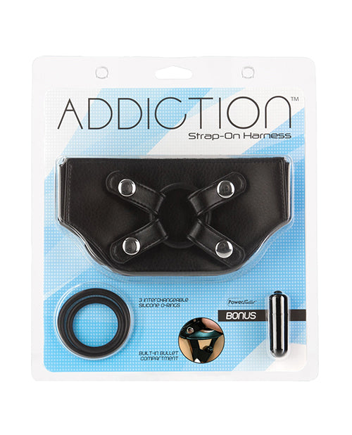 Addiction Strap-On Harness with Adjustable Straps and Built-In Bullet Compartment for Versatile Intimate Play
