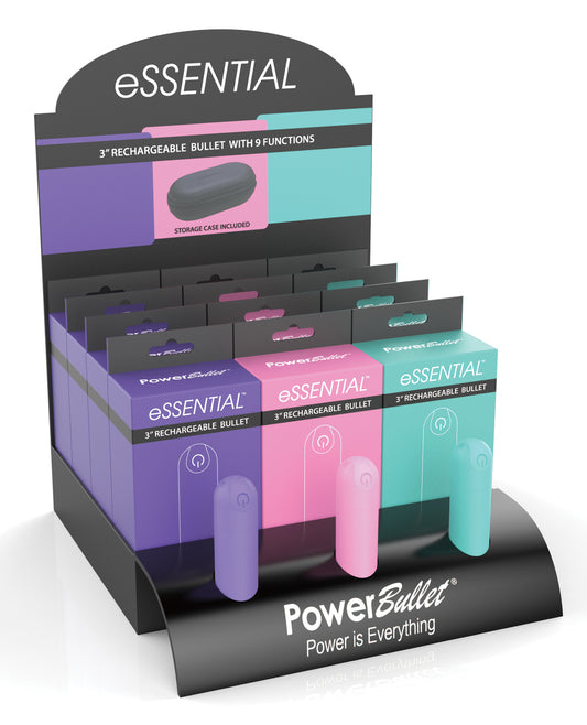 eSSENTIAL Bullet Vibrator Display with Rechargeable Powerbullet Motor and Assorted Colors for Intense Vibrations