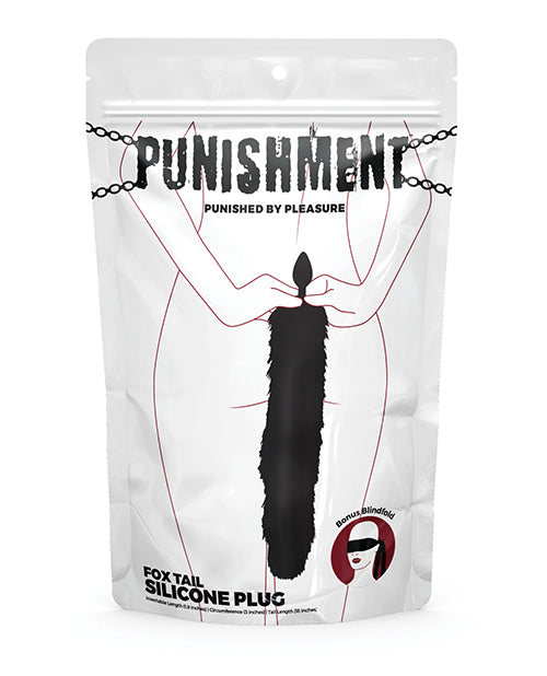 Punishment Anal Plug with Silicone Base Faux Fur Fox Tail and Included Blindfold for Sensory Anal Play