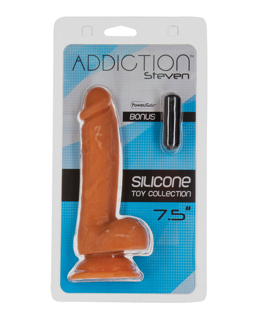 Addiction silicone dildo with realistic texture and vibrating bullet in caramel for versatile adult pleasure