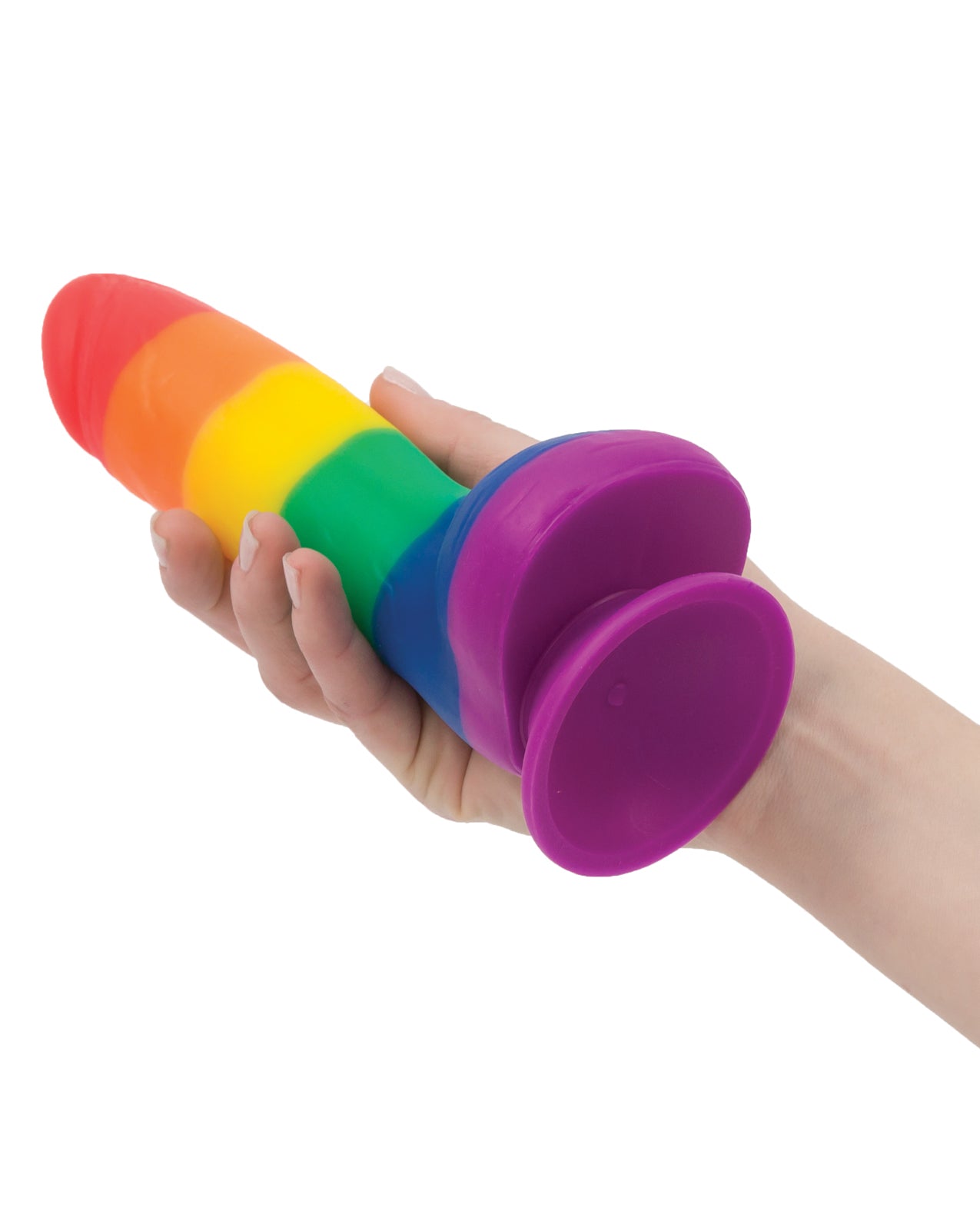 Addiction Justin 8" Rainbow Silicone Dildo with Suction Base and Harness Compatibility