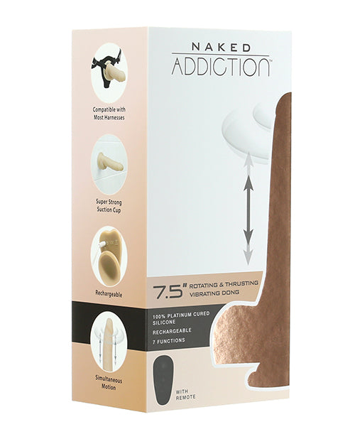 Naked Addiction Silicone Vibrating Dong with Rotating and Thrusting Action and Remote for Versatile Pleasure