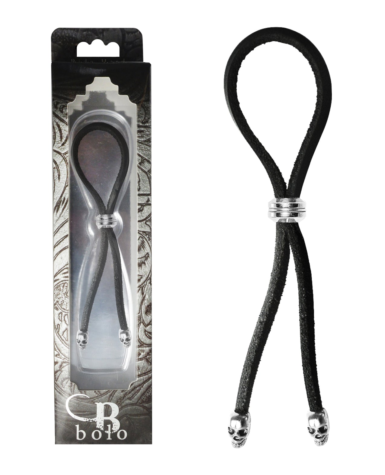 Bolo Penis Enhancement Leather Lasso with Adjustable Silver Slider and Skull Bead Tips for Comfortable Erection Support