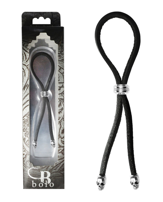 Bolo Penis Enhancement Leather Lasso with Adjustable Silver Slider and Skull Bead Tips for Comfortable Erection Support