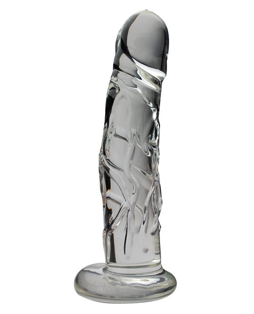 Blown Glass Dildo with Realistic Veined Design and 2.5-inch Base for Harness Play and Lifelike Sensation