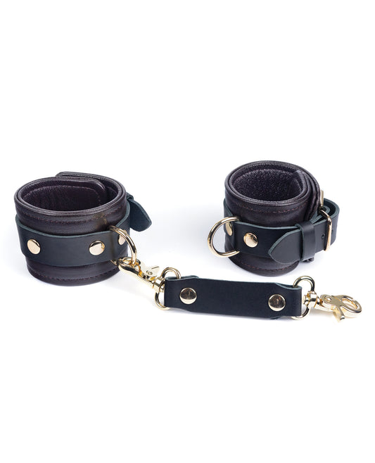 Spartacus Bondage Wrist Restraints Brown Leather Gold Accent Hardware for Secure Restraint Play