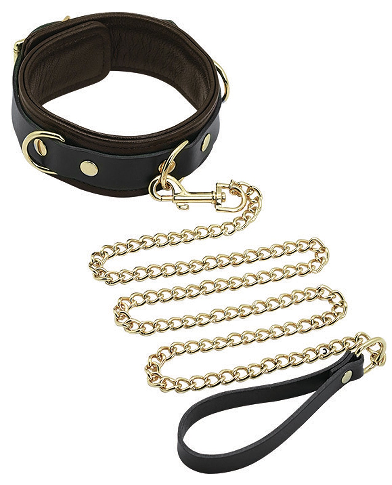 Spartacus Bondage Collar & Leash Set brown leather with gold hardware for secure and stylish restraint play