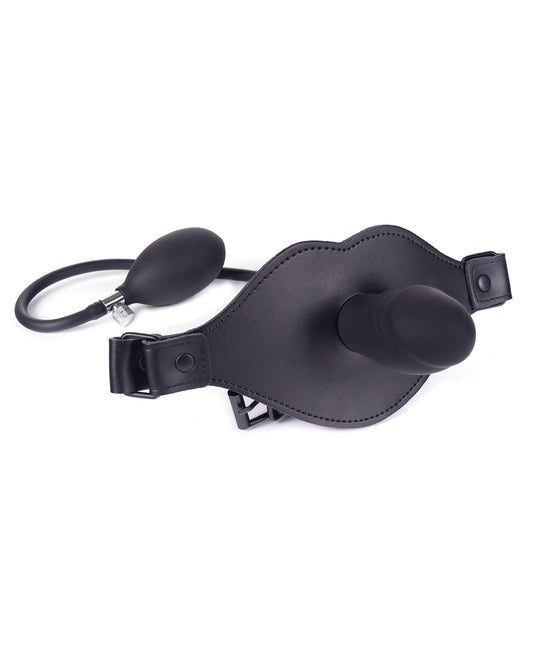 Spartacus Bondage Gag Inflatable Silicone Dildo Adjustable Leather Strap for Advanced BDSM Play